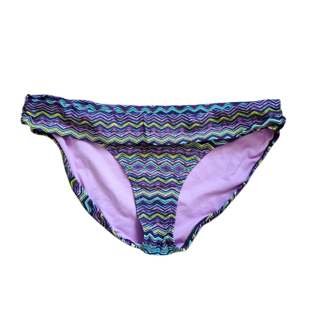 Athleta Purple Zigzag Geometric Print Foldover Bikini Swimsuit Bottom, Sz Large
